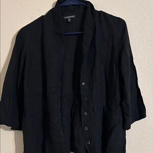 Eileen Fisher Black Lightweight Open-Front Shirt Jacket